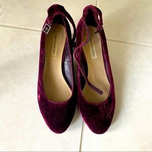 Red Velvet ankle wrap heels